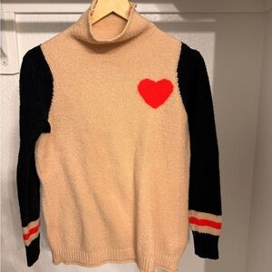 Tan and Black Sweater with Red Heart